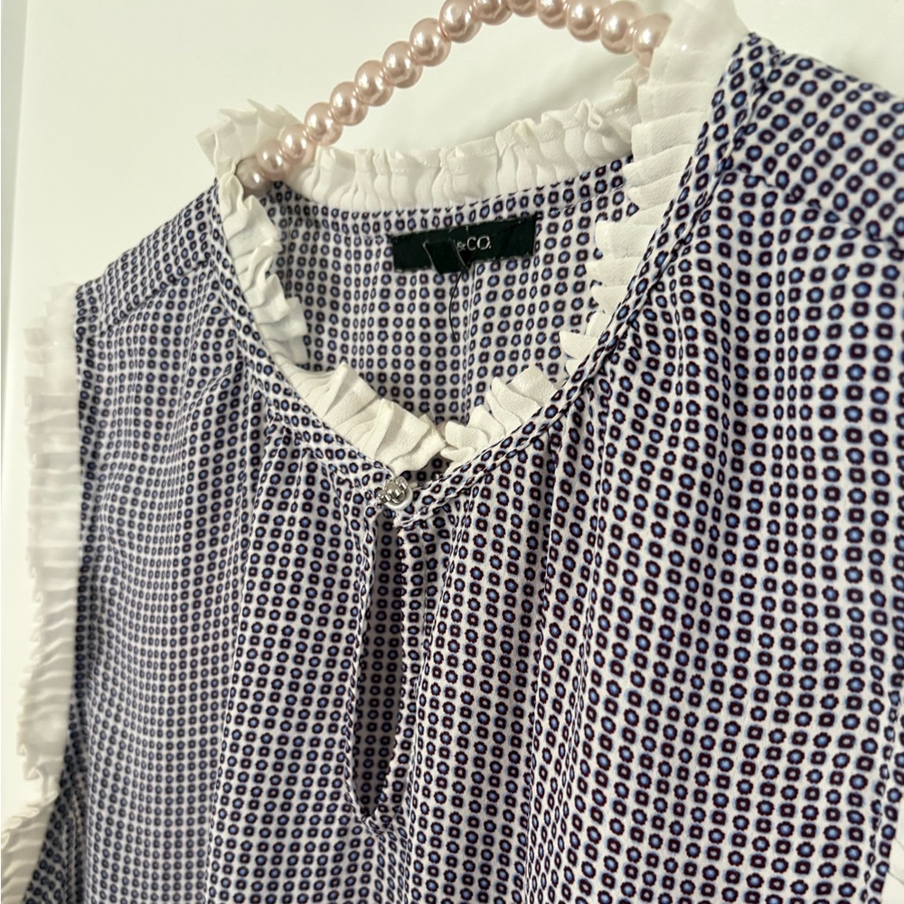 Sleeveless Blue Check Ruffle-Trim Top - Picture 6 of 8